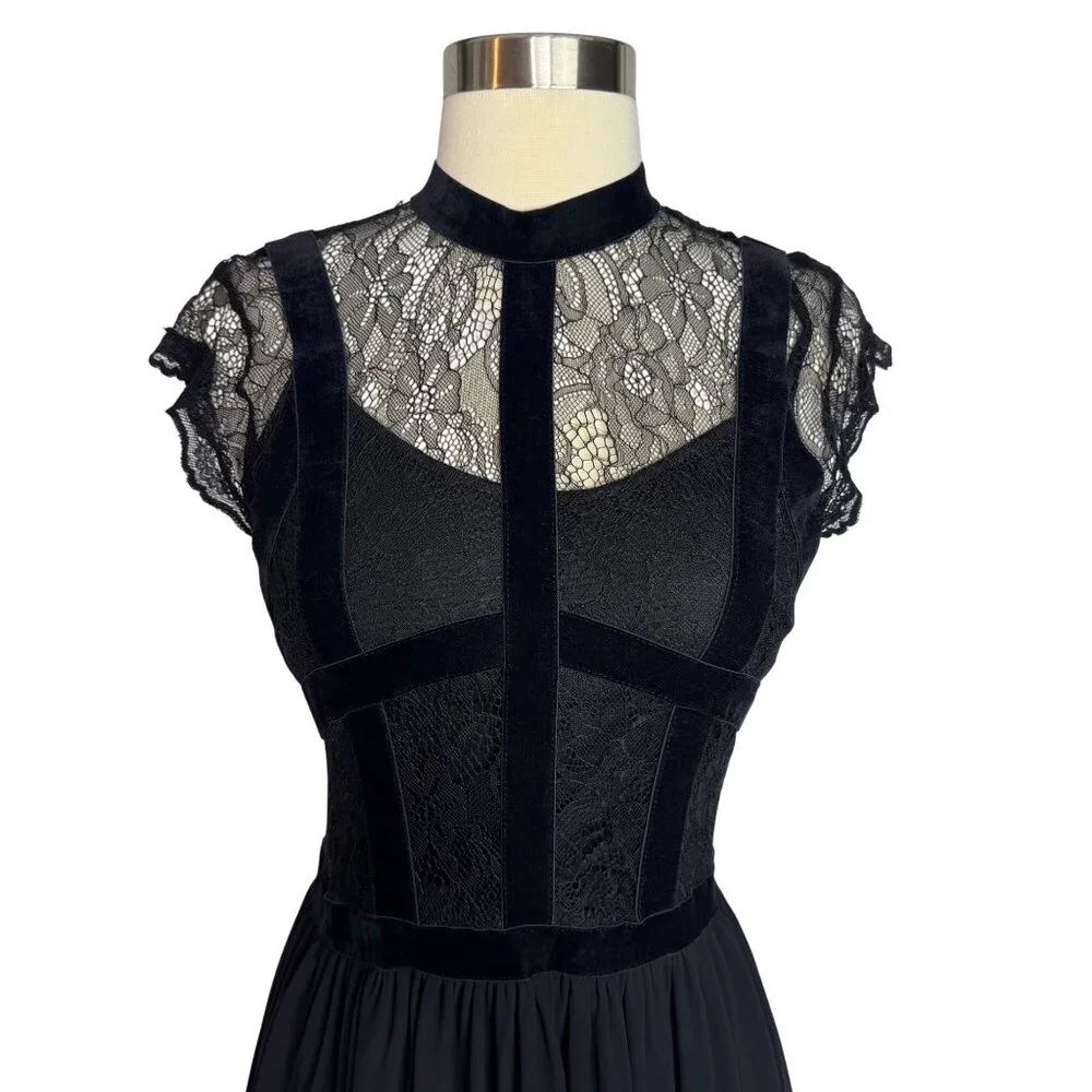 Miusol Whimsigoth Goth Dark Fairy Black Lace Maxi Dress Sz Sm - Picture 2 of 13